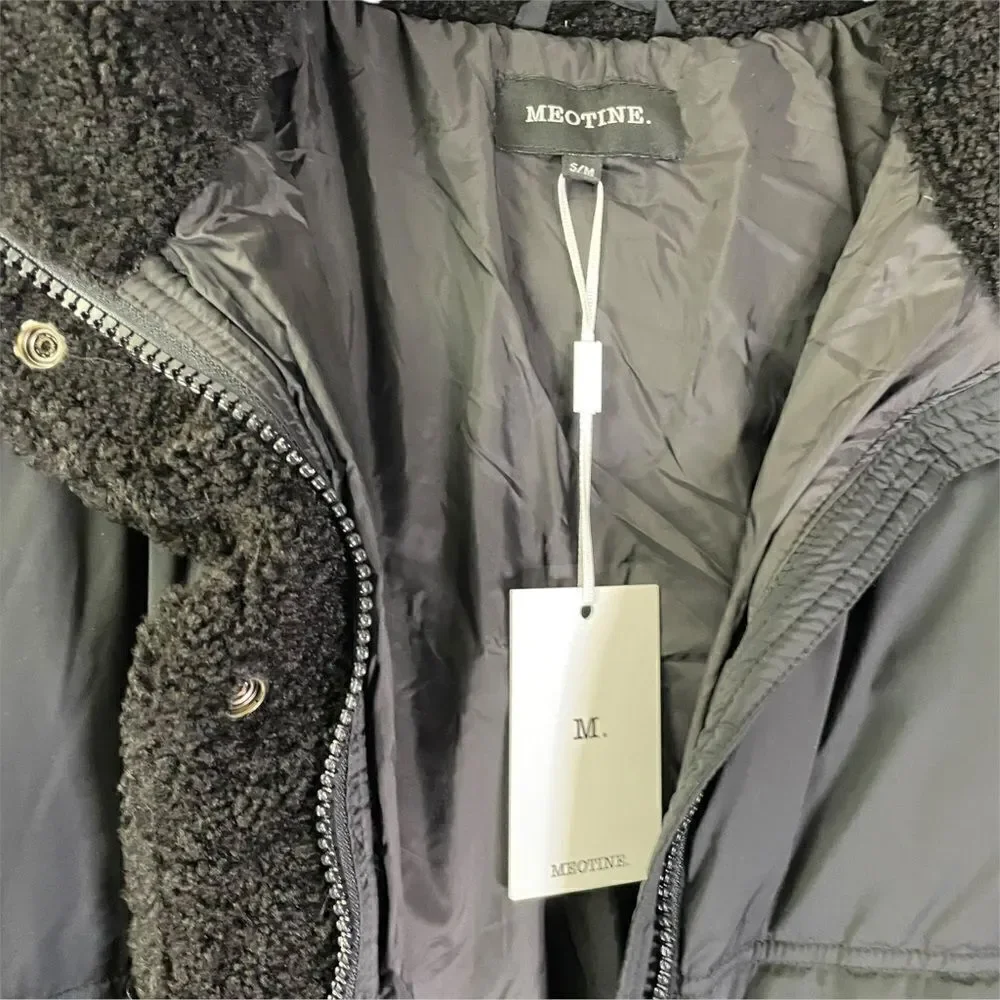 Meotine Sandie Coat Black Long Puffer S/M Down Filled Faux Fur